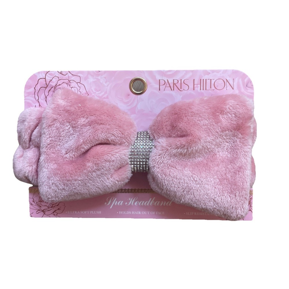 Paris Hilton Luxury Spa Headband Pink Fuzzy Bow Embellished Bling